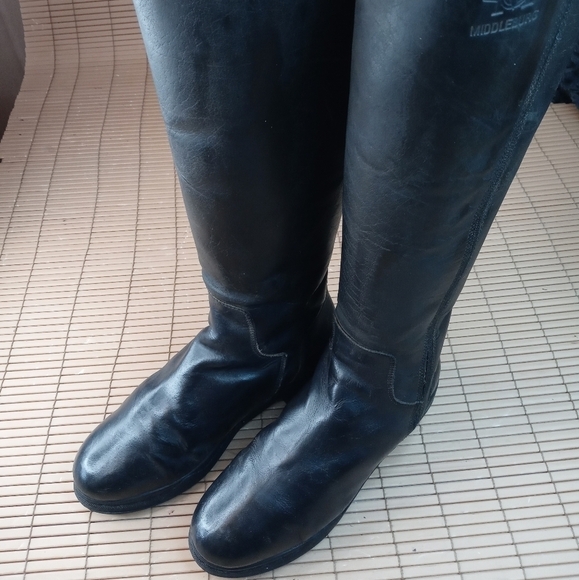 Middleburg Dover Saddlery dressage Black leather side zip boots. 18.5" tall. 17" - Picture 1 of 11